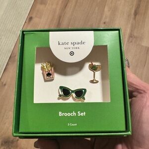 Kate Spade Green and Gold Brooch Set